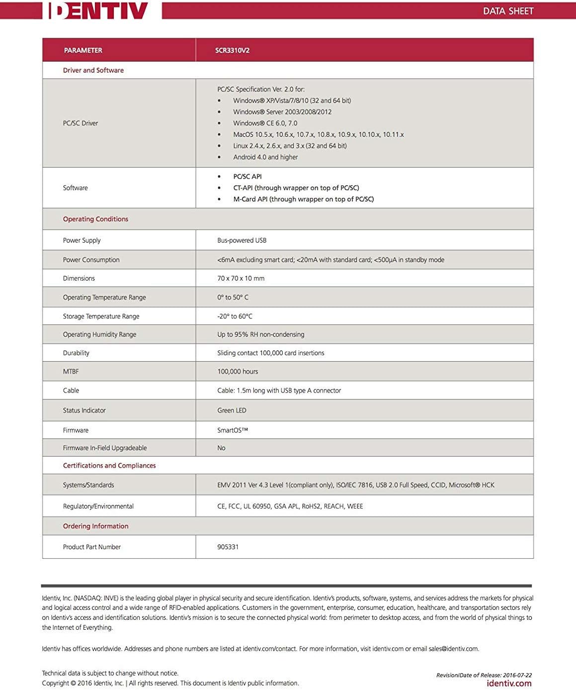 Identiv SCR3310V2 Reader / Writer